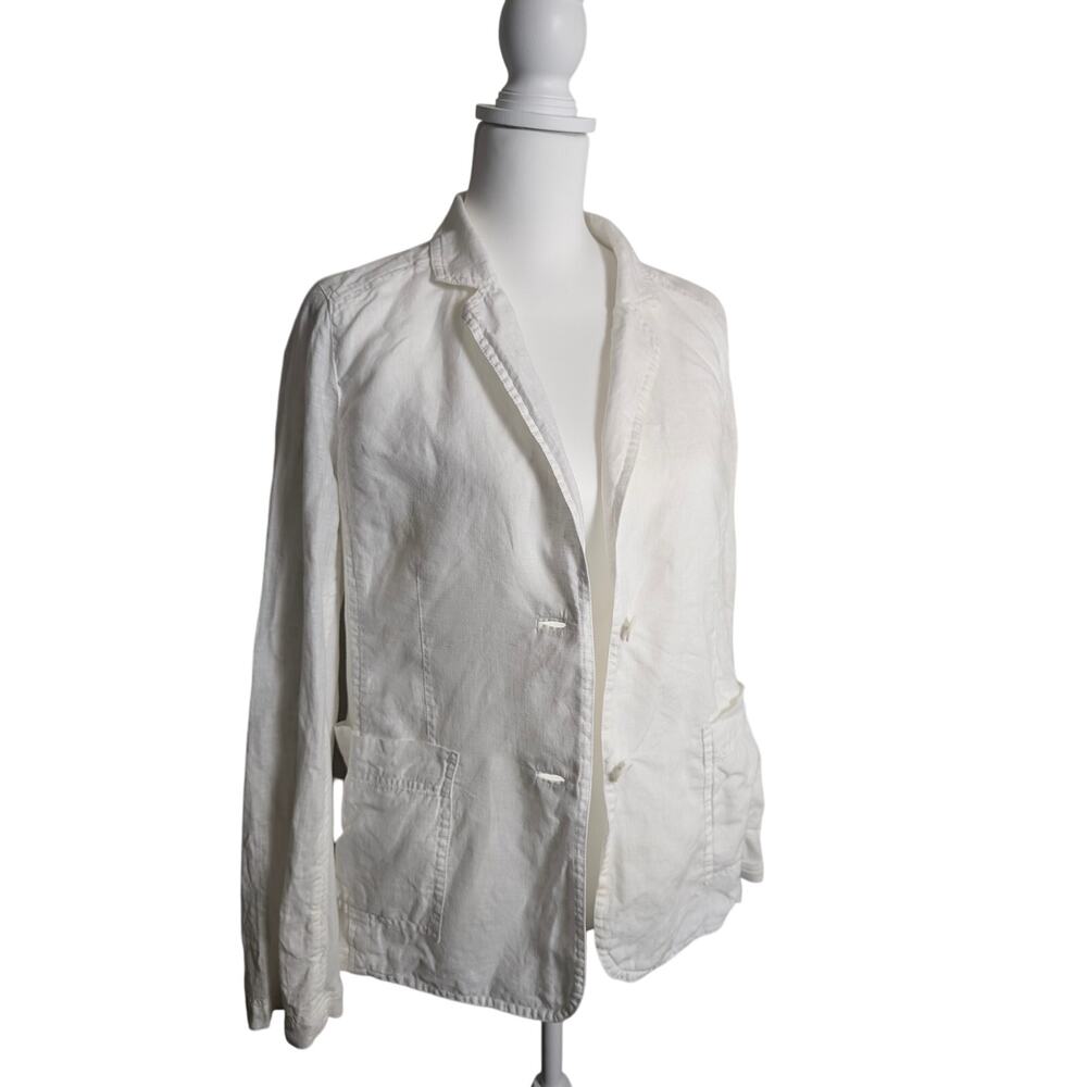 Eileen Fischer Blazer Organic Cotton Notched Collar Poplin Coat‎ White Medium
